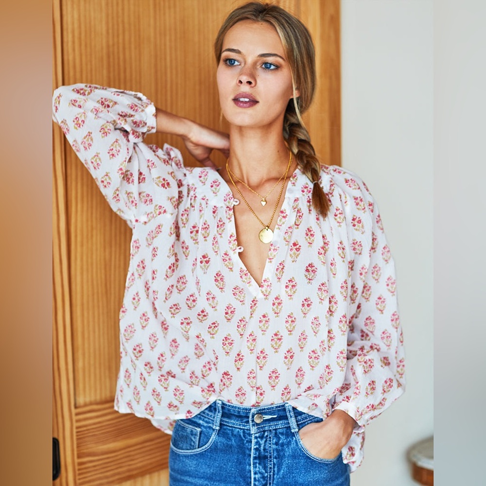 Emerson Fry Floral Blouse in White and Pink